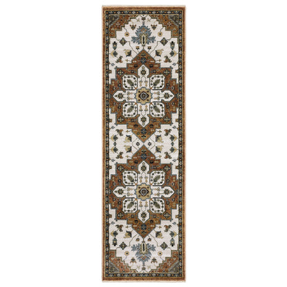 Keira Kei03 Rust/ Ivory Medallion Oriental Rug