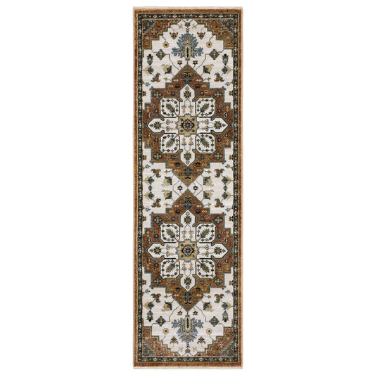 Keira Kei03 Rust/ Ivory Medallion Oriental Rug