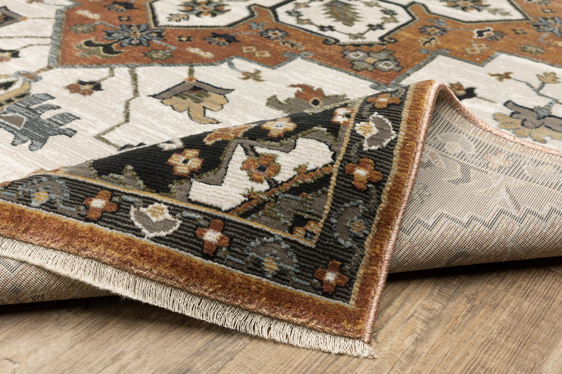 Keira Medallion Rust/ Ivory Oriental Cut Pile Rug