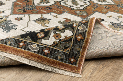 Keira Medallion Rust/ Ivory Oriental Cut Pile Rug