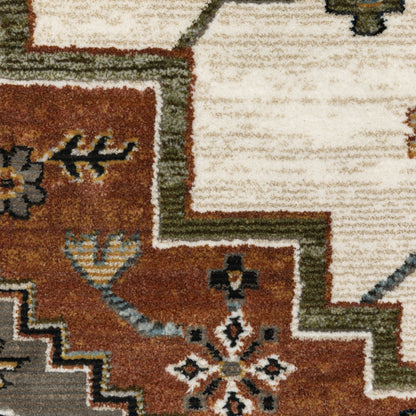 Keira Medallion Rust/ Ivory Oriental Cut Pile Rug