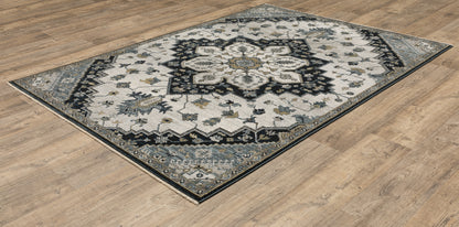 Keira Medallion Blue/ Grey Oriental Cut Pile Rug