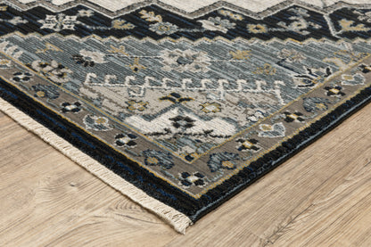 Keira Medallion Blue/ Grey Oriental Cut Pile Rug