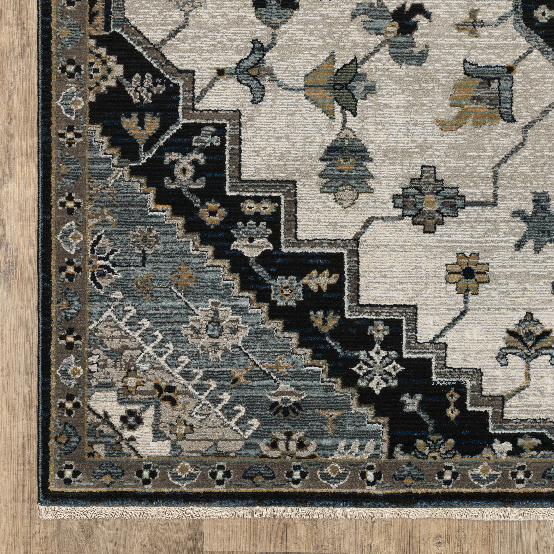 Keira Medallion Blue/ Grey Oriental Cut Pile Rug