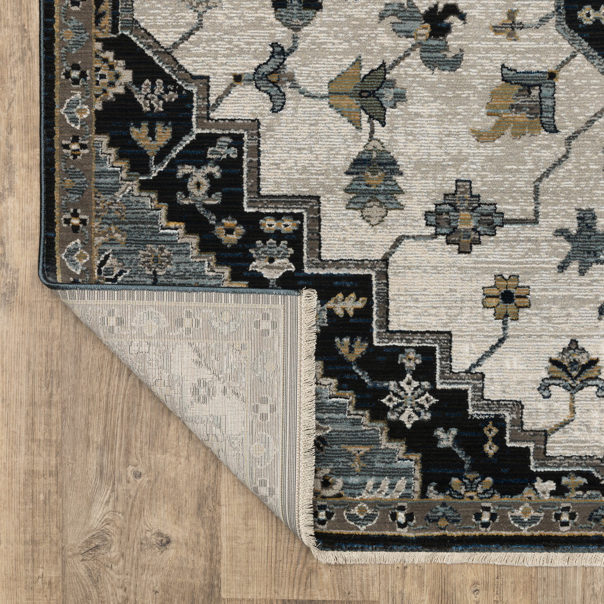 Keira Medallion Blue/ Grey Oriental Cut Pile Rug