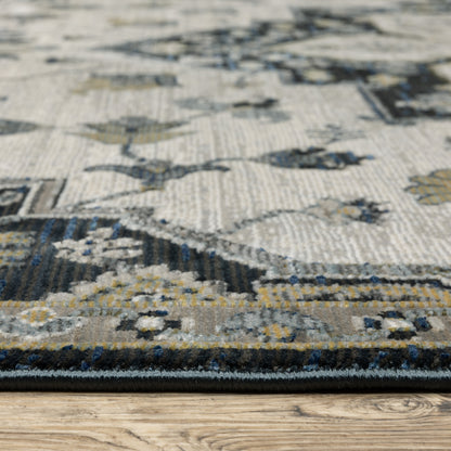 Keira Medallion Blue/ Grey Oriental Cut Pile Rug