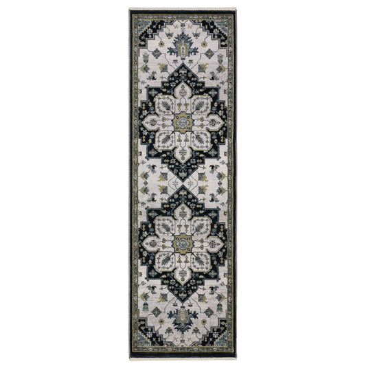 Keira Kei04 Blue/ Grey Medallion Oriental Rug