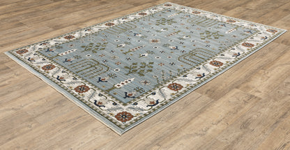 Keira Floral Blue/ Green Oriental Cut Pile Rug