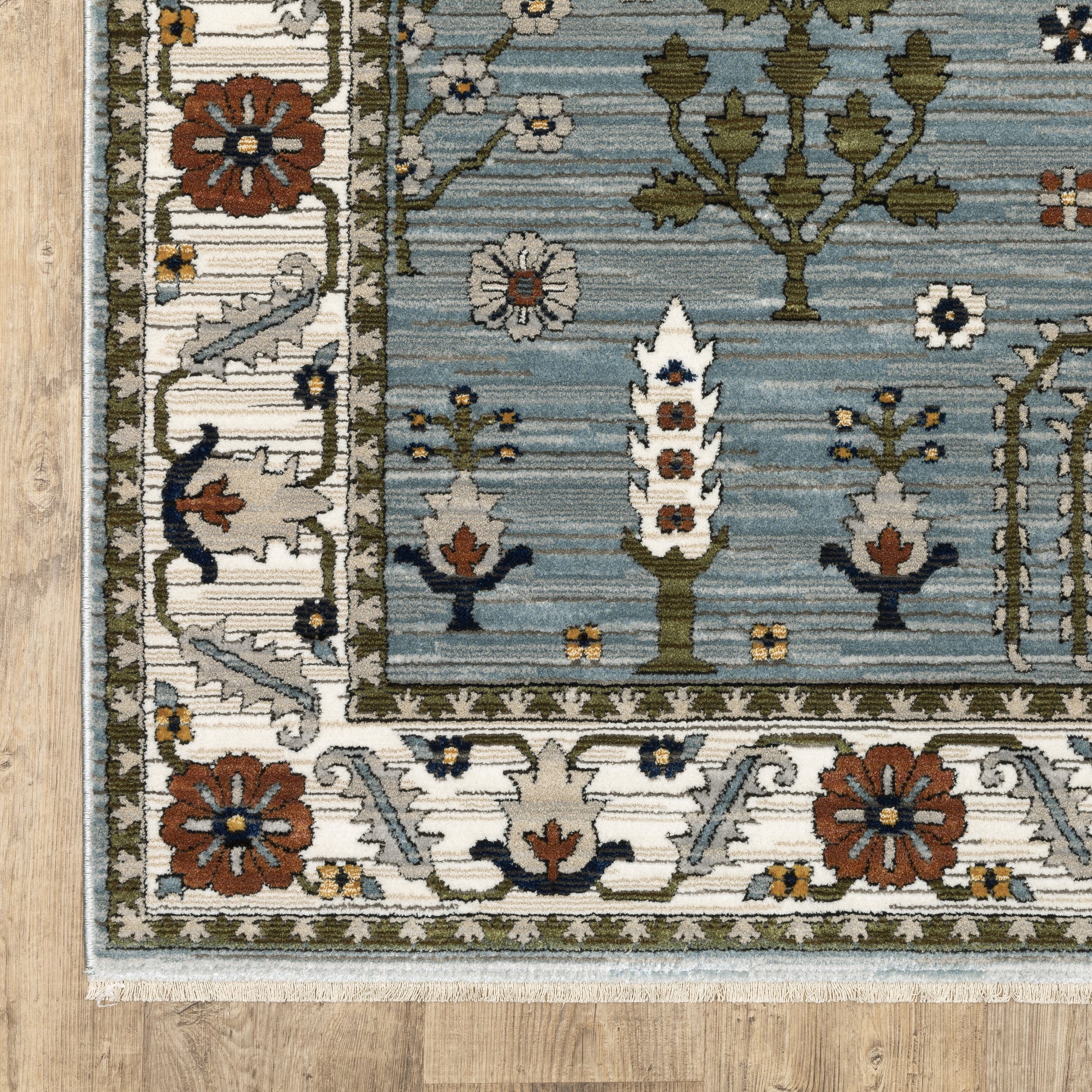 Keira Floral Blue/ Green Oriental Cut Pile Rug