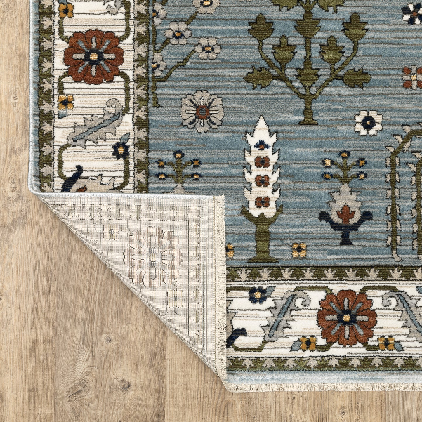 Keira Floral Blue/ Green Oriental Cut Pile Rug