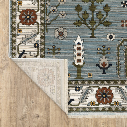 Keira Floral Blue/ Green Oriental Cut Pile Rug