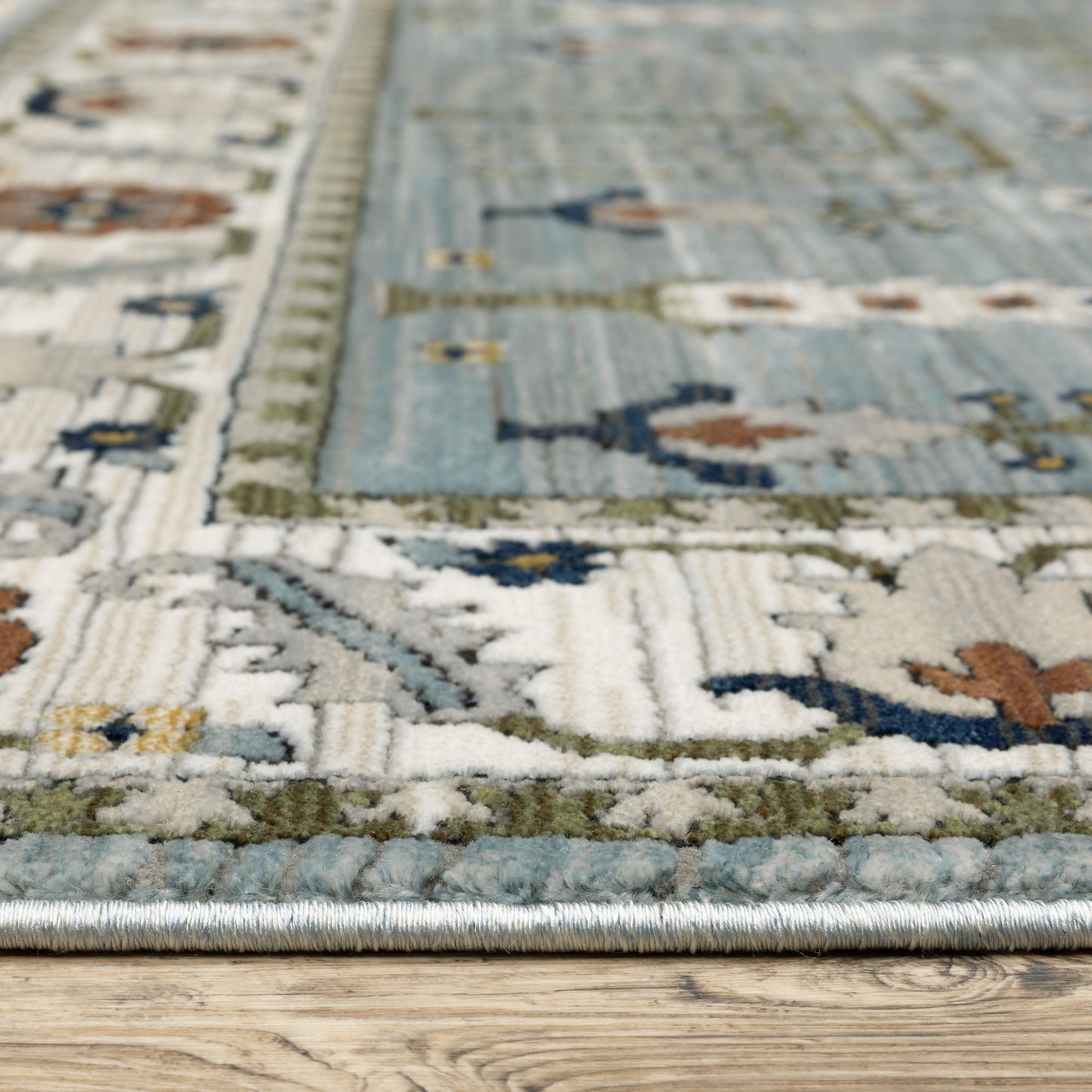 Keira Floral Blue/ Green Oriental Cut Pile Rug