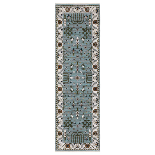 Keira Kei06 Blue/ Green Floral Oriental Rug