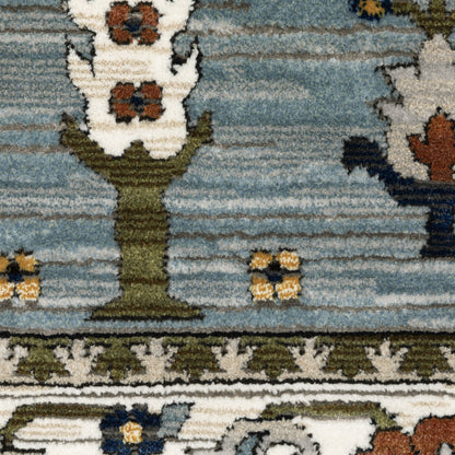Keira Floral Blue/ Green Oriental Cut Pile Rug