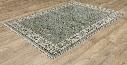 Keira Floral Blue/ Green Oriental Cut Pile Rug