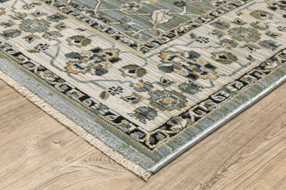 Keira Floral Blue/ Green Oriental Cut Pile Rug