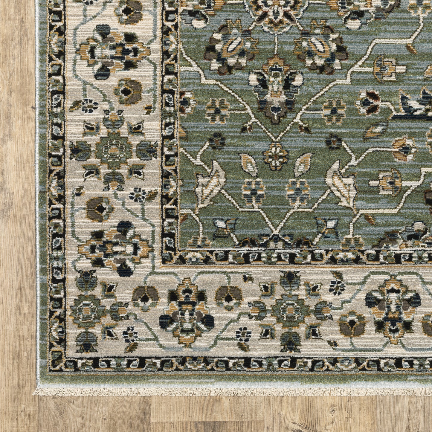 Keira Floral Blue/ Green Oriental Cut Pile Rug