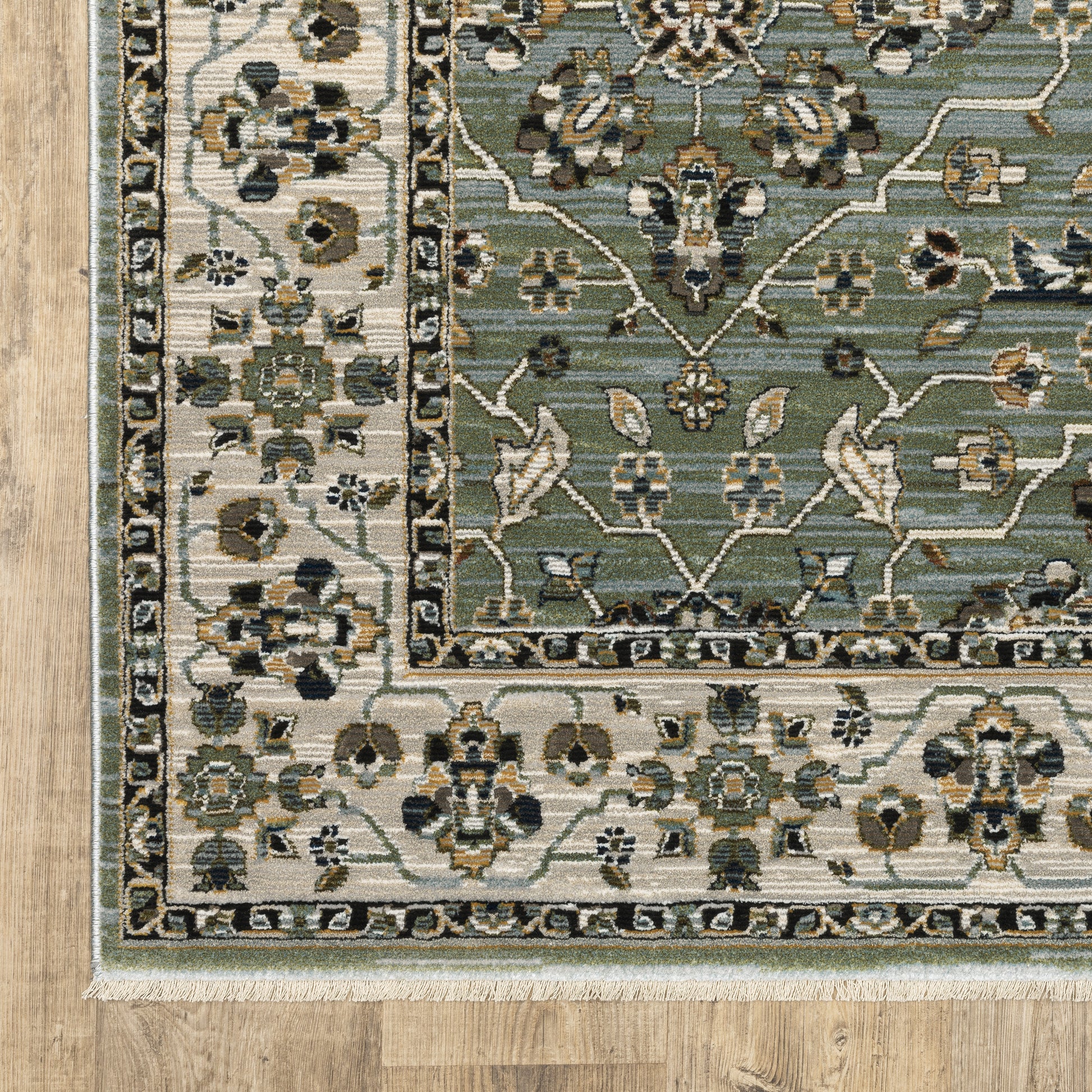 Keira Floral Blue/ Green Oriental Cut Pile Rug