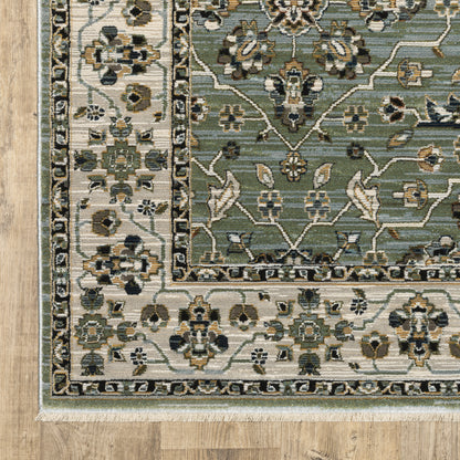 Keira Floral Blue/ Green Oriental Cut Pile Rug