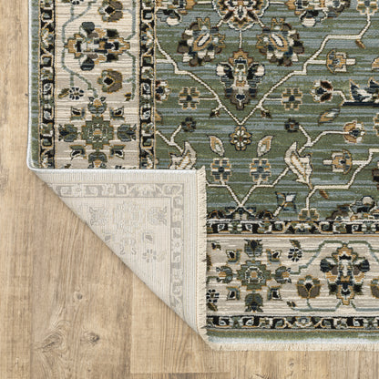 Keira Floral Blue/ Green Oriental Cut Pile Rug