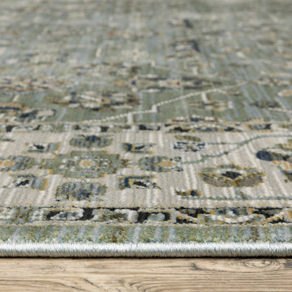 Keira Floral Blue/ Green Oriental Cut Pile Rug