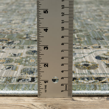 Keira Floral Blue/ Green Oriental Cut Pile Rug