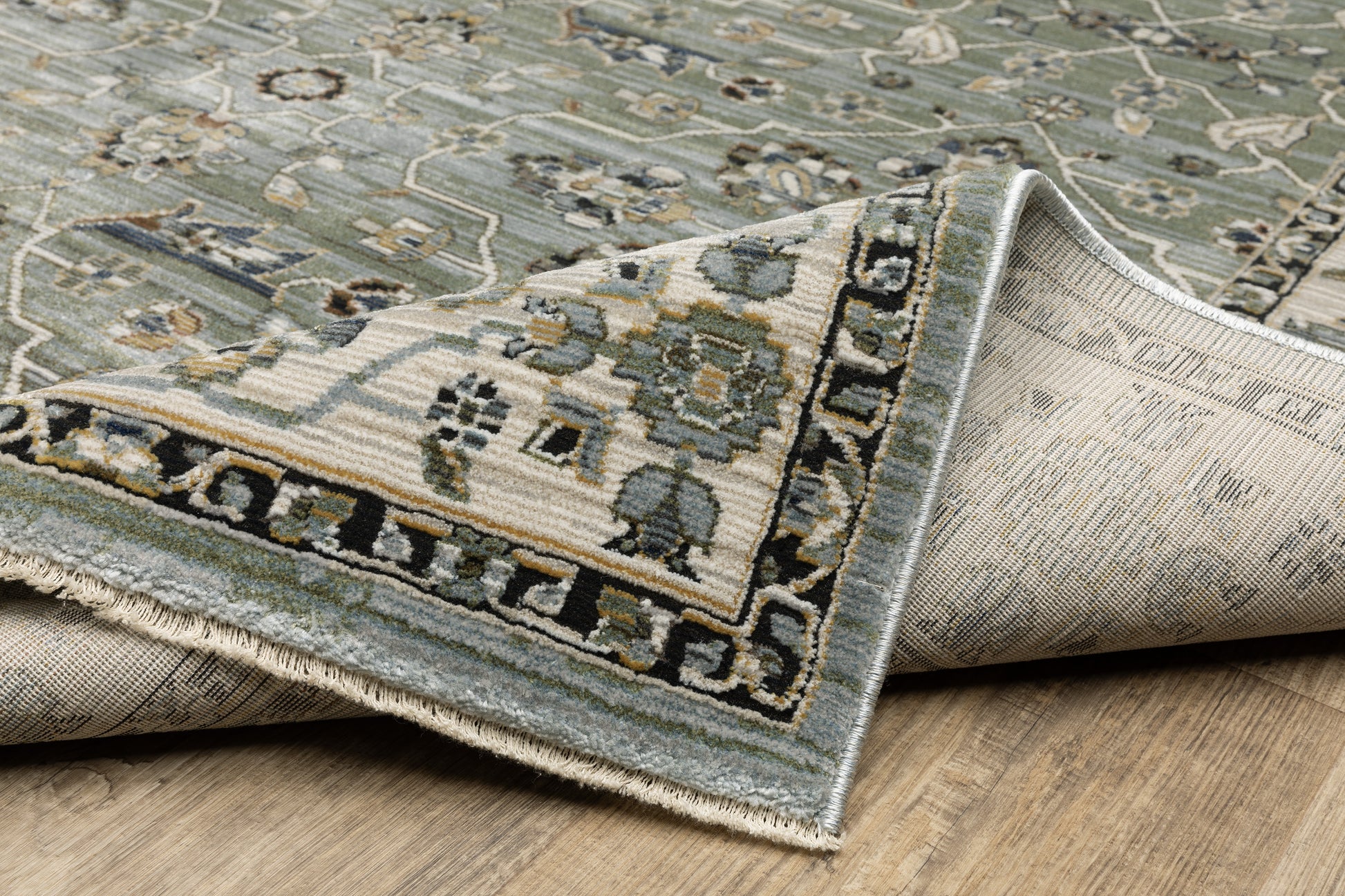 Keira Floral Blue/ Green Oriental Cut Pile Rug