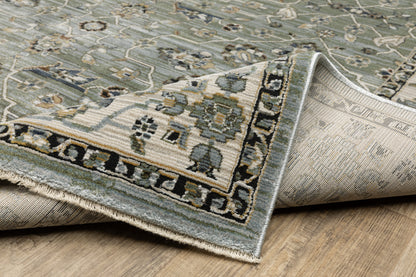 Keira Floral Blue/ Green Oriental Cut Pile Rug