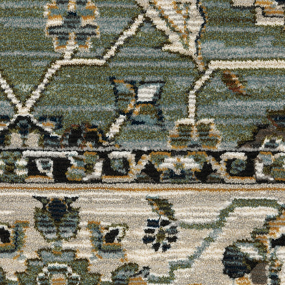 Keira Floral Blue/ Green Oriental Cut Pile Rug
