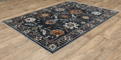 Keira Oriental Blue/ Rust Cut Pile Rug