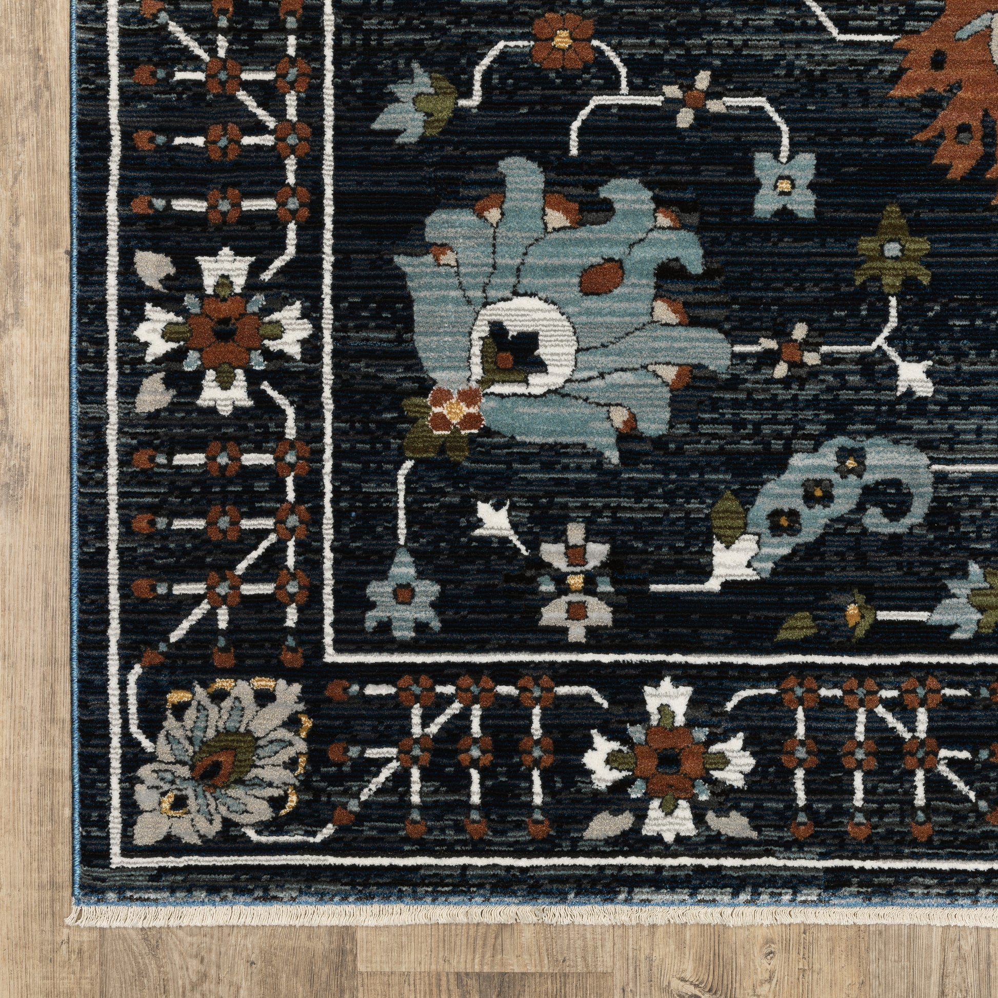 Keira Oriental Blue/ Rust Cut Pile Rug