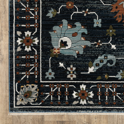 Keira Oriental Blue/ Rust Cut Pile Rug