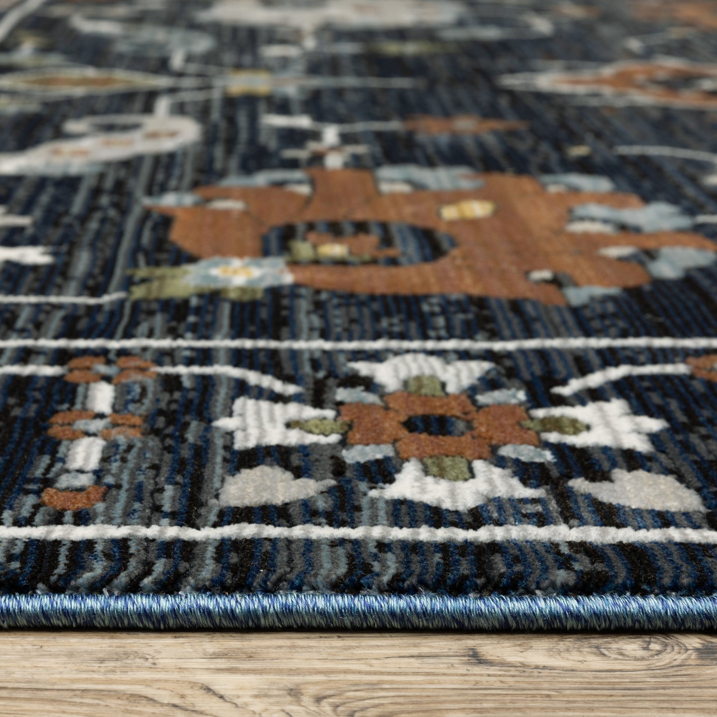 Keira Oriental Blue/ Rust Cut Pile Rug