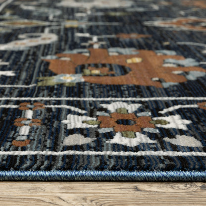 Keira Oriental Blue/ Rust Cut Pile Rug