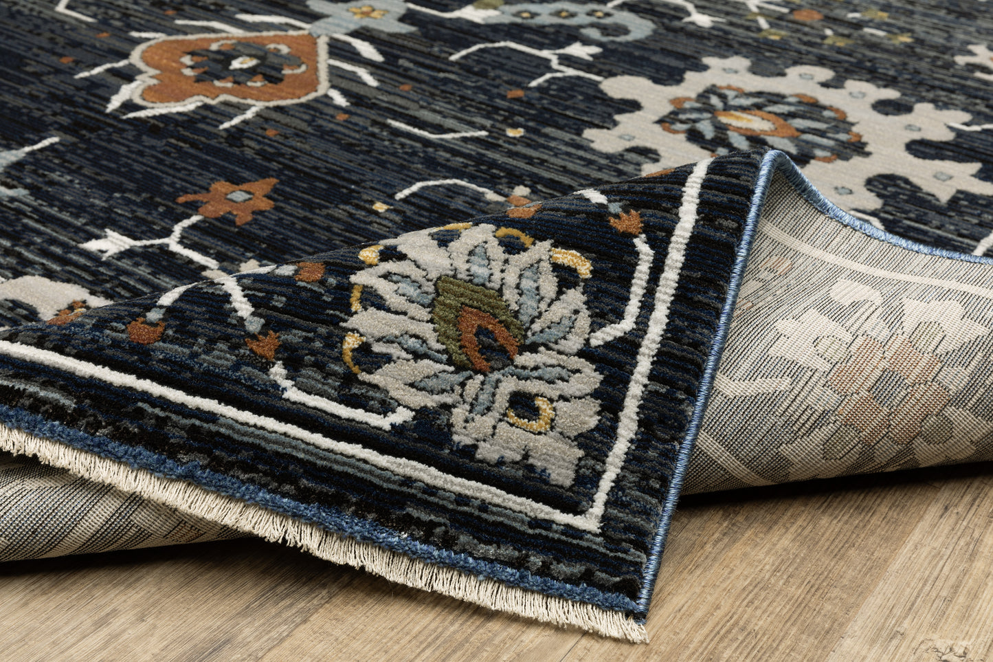 Keira Oriental Blue/ Rust Cut Pile Rug