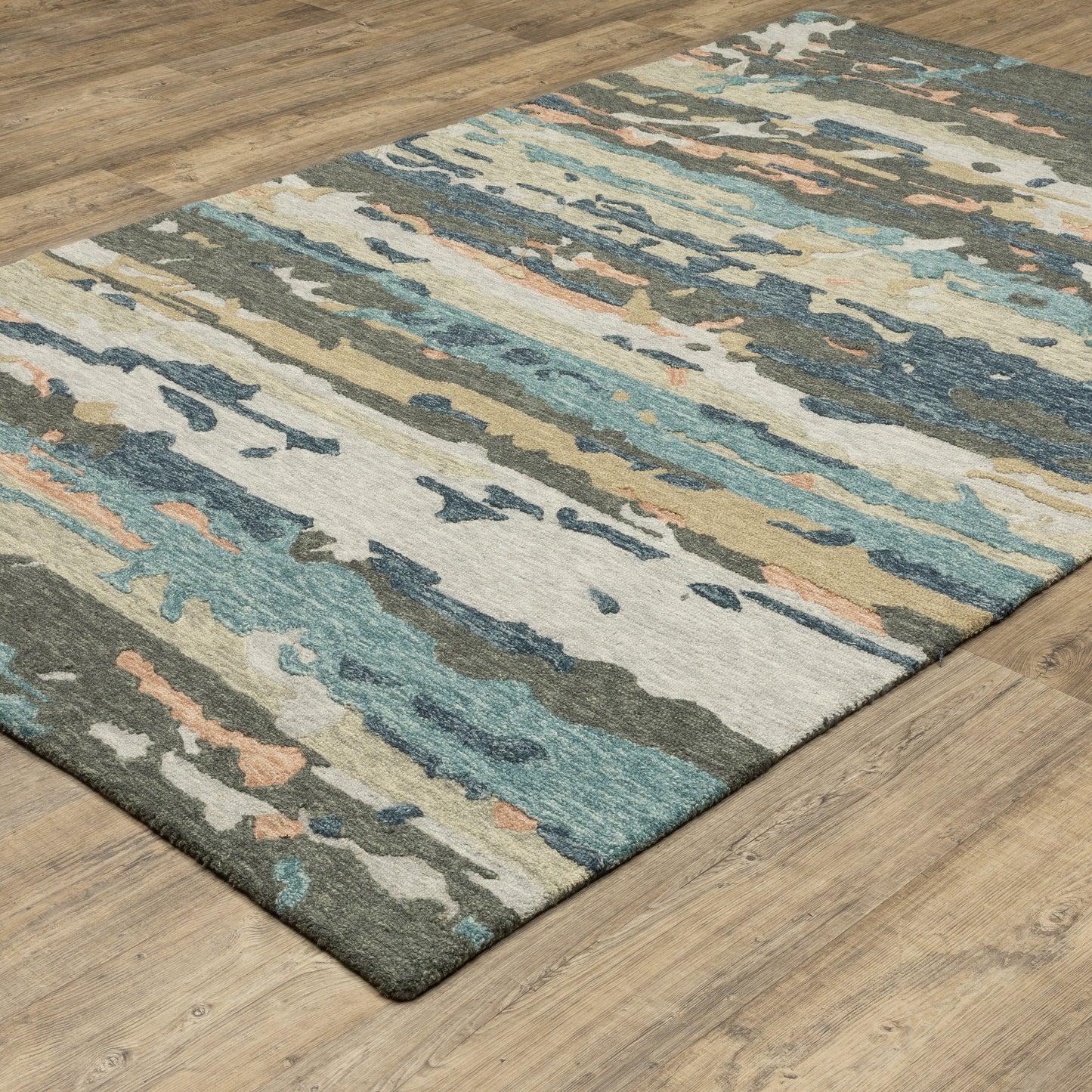 Kipton Abstract Grey/ Blue Mixed Pile Rug