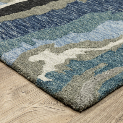 Kipton Abstract Grey/ Blue Mixed Pile Rug