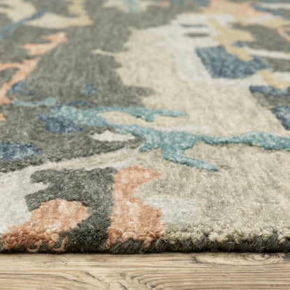 Kipton Abstract Grey/ Blue Mixed Pile Rug