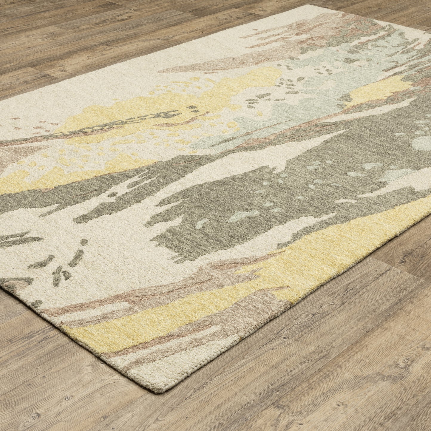 Kipton Abstract Beige/ Yellow Mixed Pile Rug