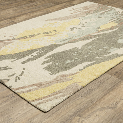 Kipton Abstract Beige/ Yellow Mixed Pile Rug