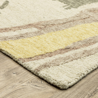 Kipton Abstract Beige/ Yellow Mixed Pile Rug