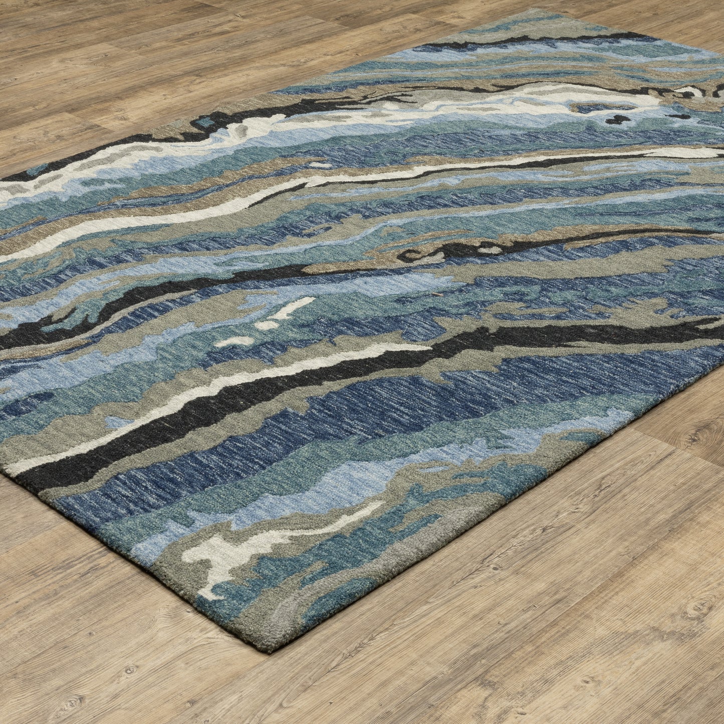 Kipton Abstract Blue/ Blue Mixed Pile Rug
