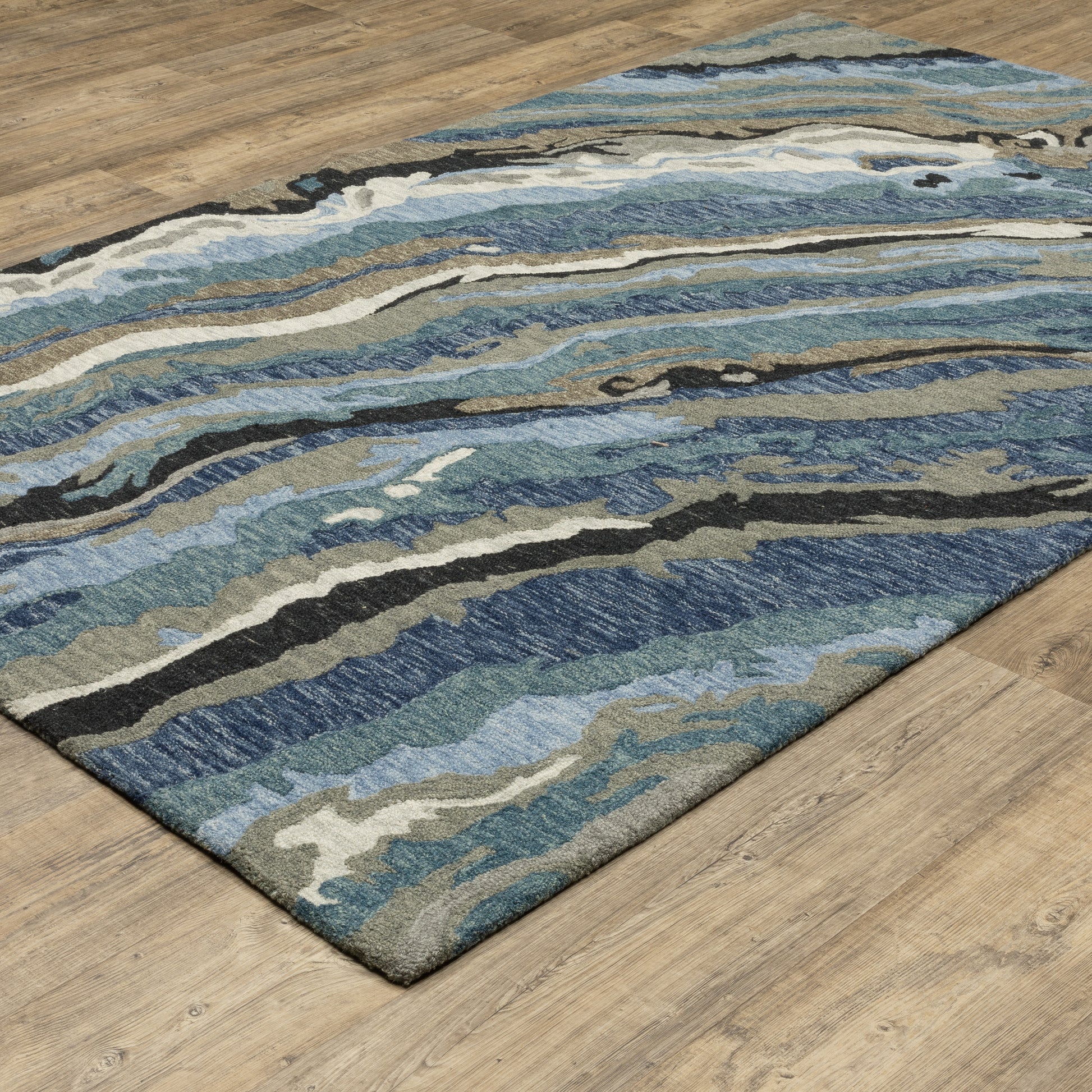 Kipton Abstract Blue/ Blue Mixed Pile Rug