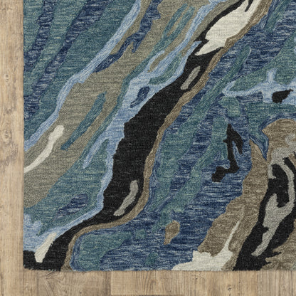 Kipton Abstract Blue/ Blue Mixed Pile Rug