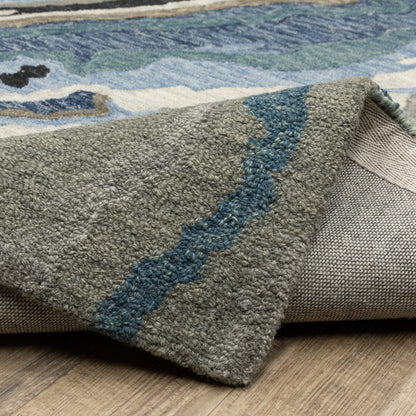 Kipton Abstract Blue/ Blue Mixed Pile Rug