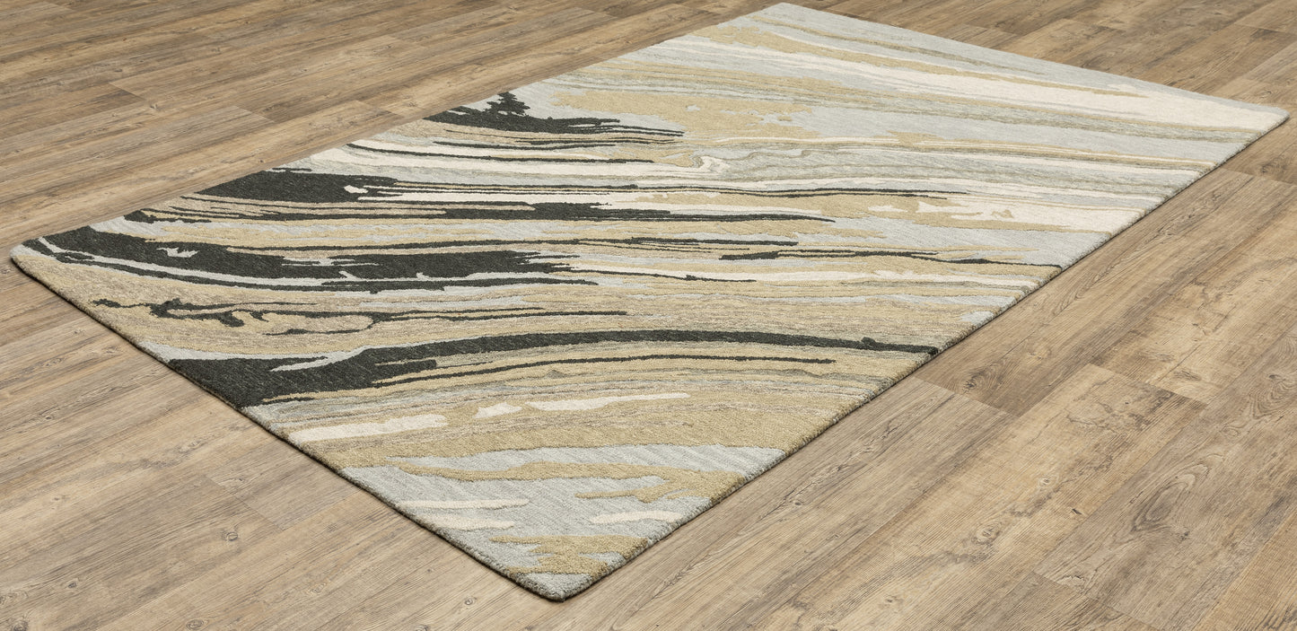 Kipton Abstract Grey/ Gold Mixed Pile Rug