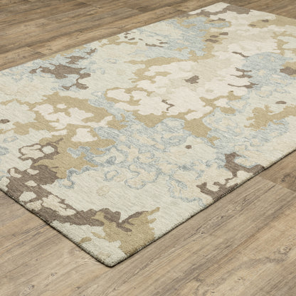 Kipton Abstract Beige/ Blue Mixed Pile Rug