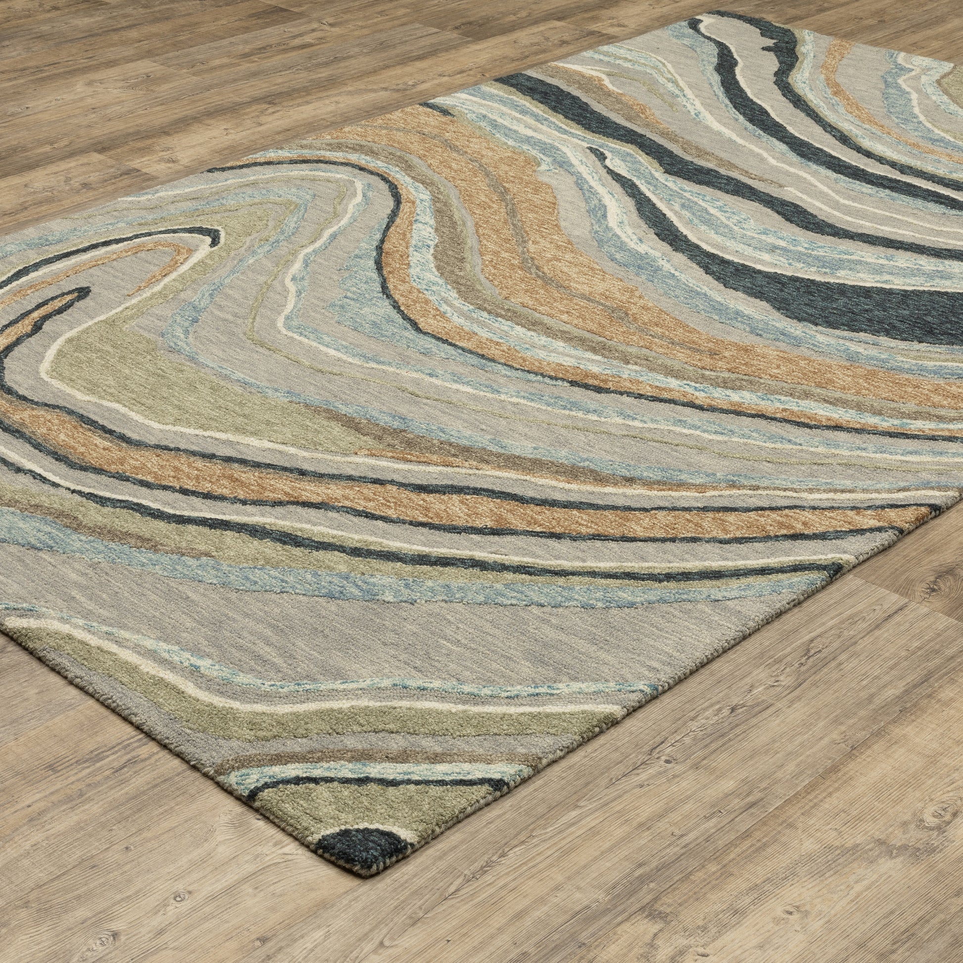 Kipton Abstract Grey/ Blue Mixed Pile Rug