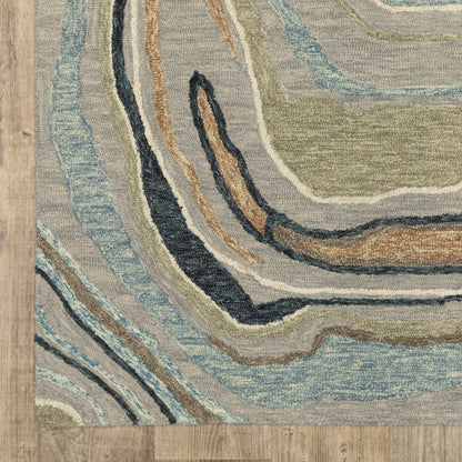 Kipton Abstract Grey/ Blue Mixed Pile Rug
