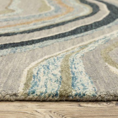 Kipton Abstract Grey/ Blue Mixed Pile Rug